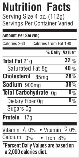 Classic Flat Cut 20 Nutrition Facts